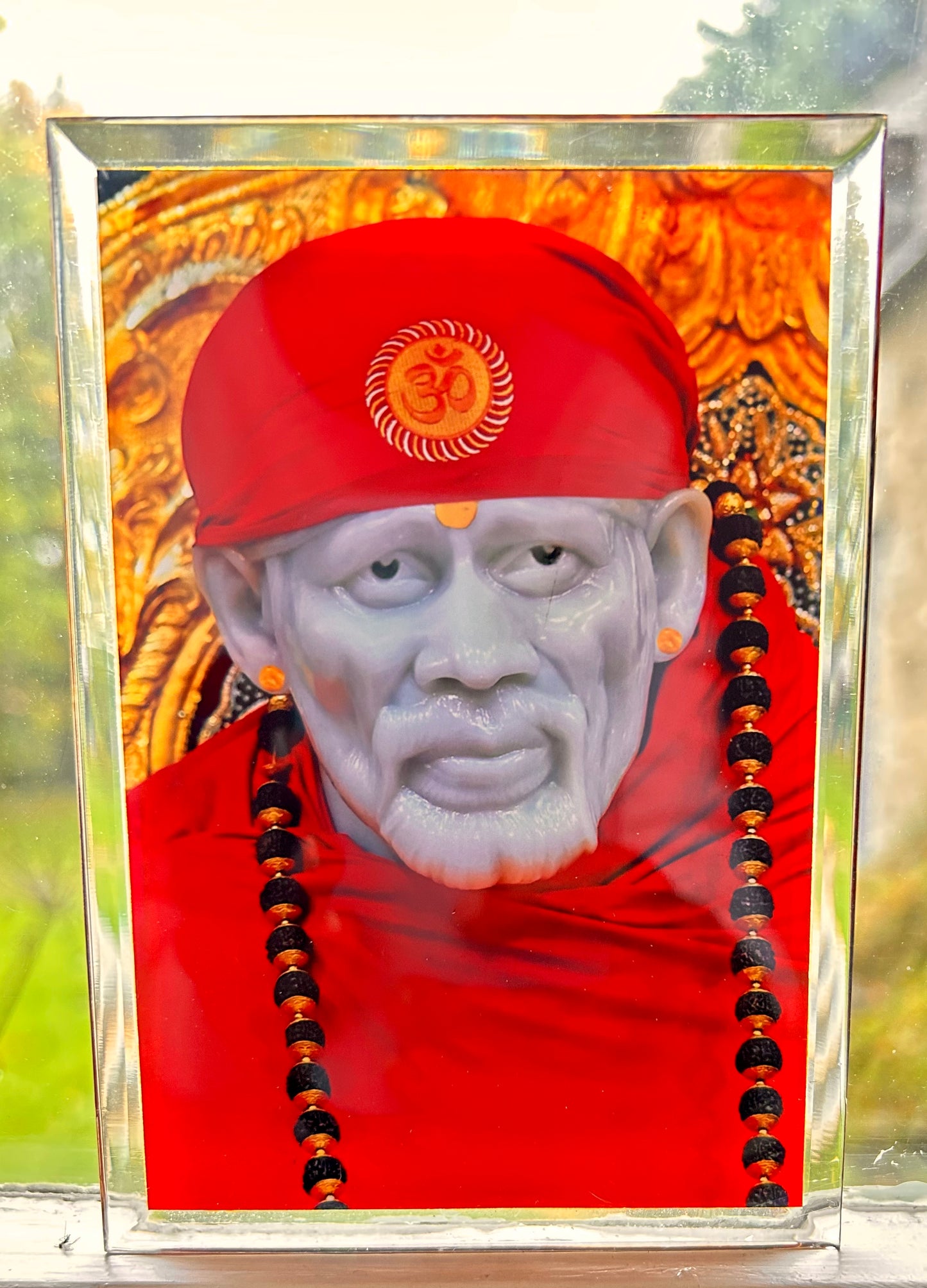 Large Sai Baba Picture Standee - Full Red